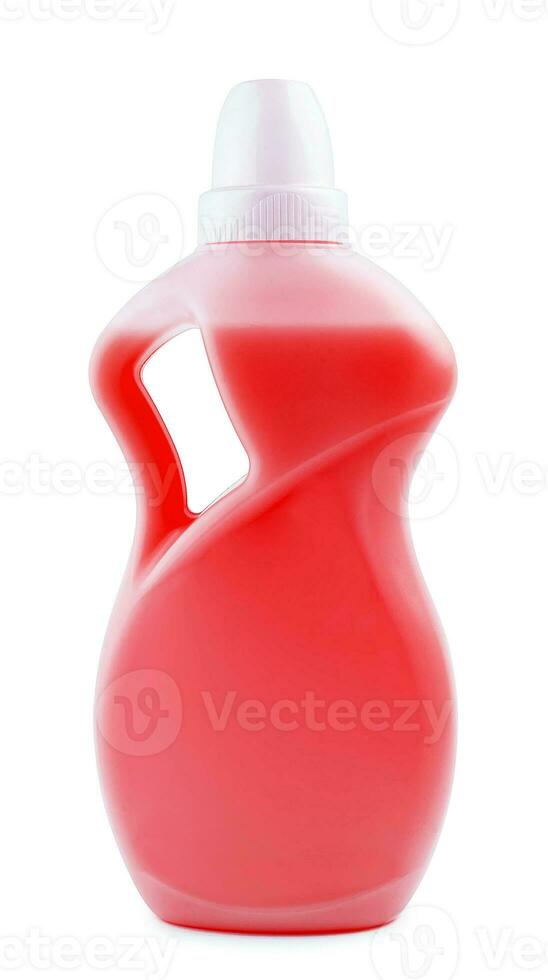 Red Plastic detergent bottle isolated on white background photo
