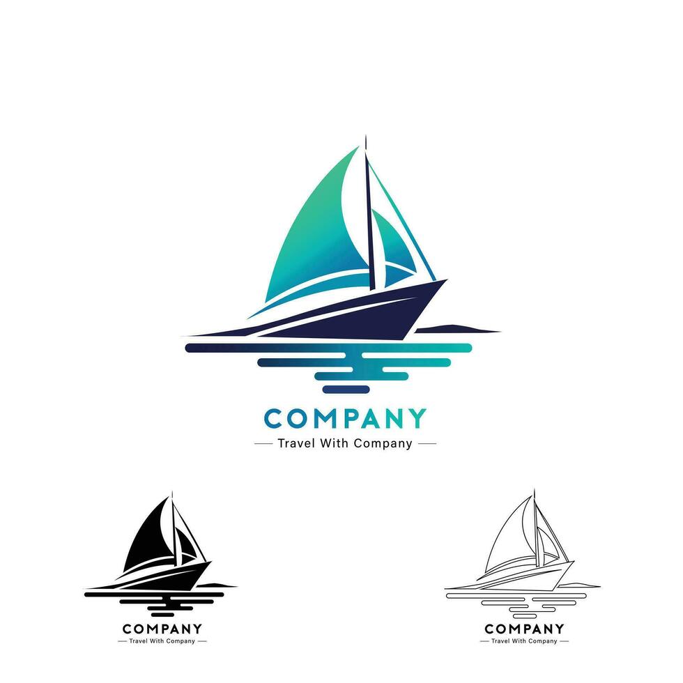 velero logo en el mar en uno línea diseño concepto vector