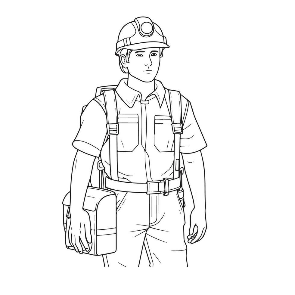 coloring page line art worker man vector