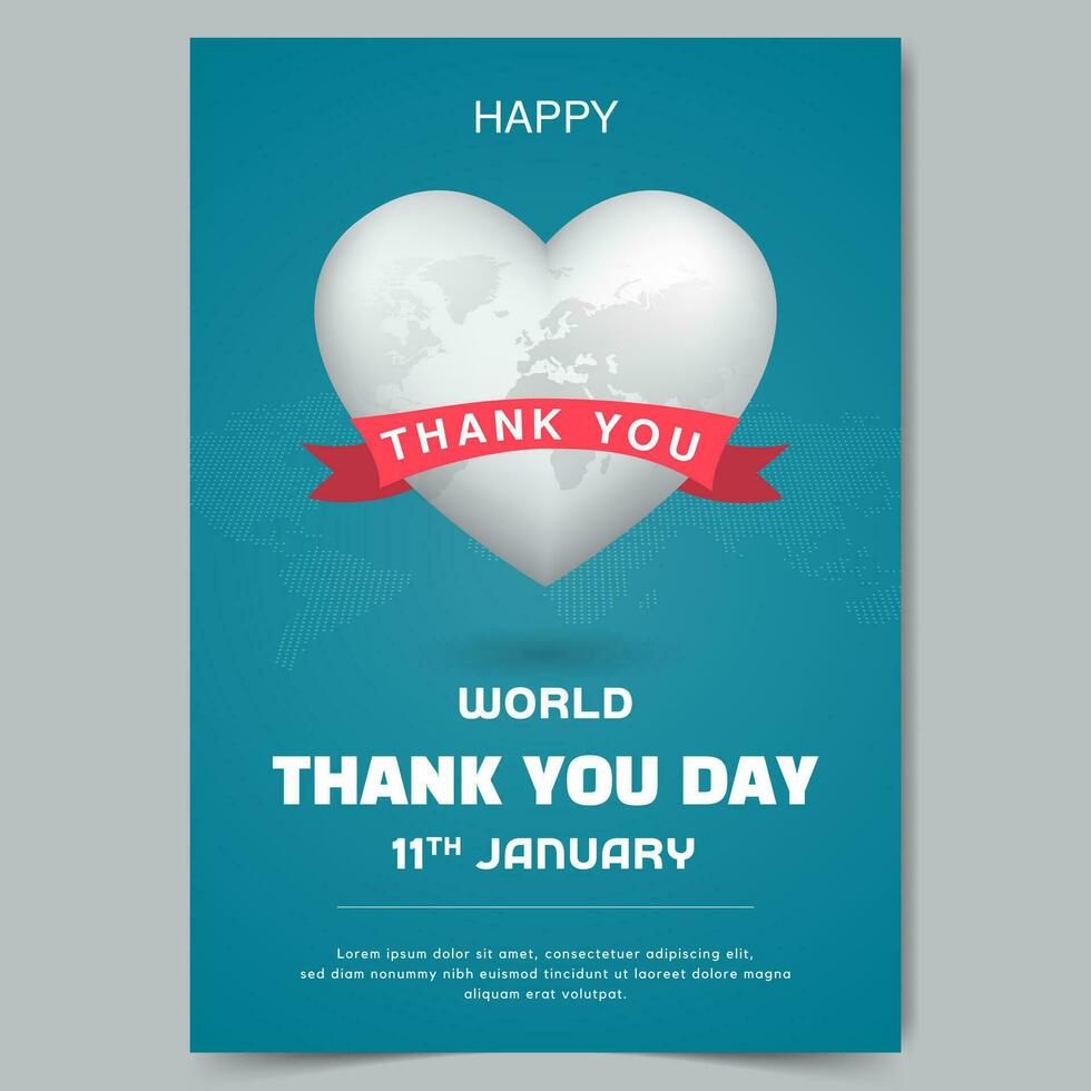 World Thank You Day 11th January poster with shape globe and ribbon illustration vector