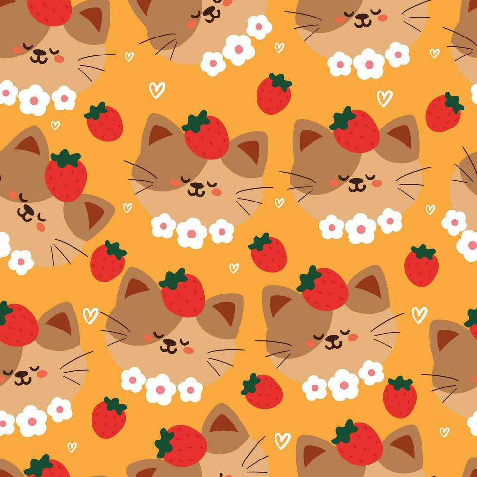 seamless pattern cartoon cat and flower. cute animal wallpaper for textile, gift wrap paper vector