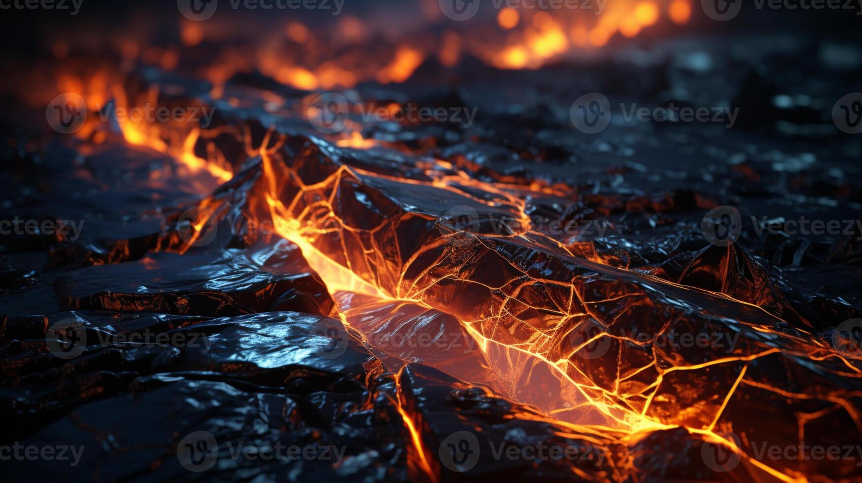 Lava flow eruption mountain photo realistic AI generated