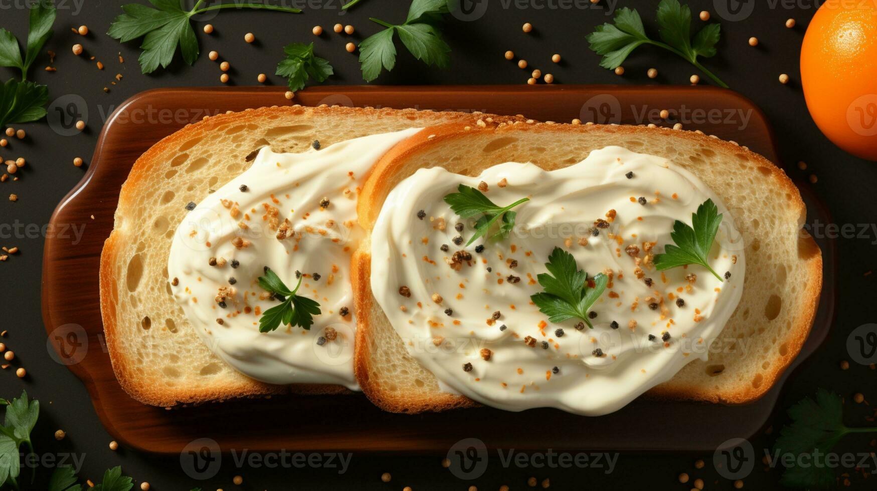 Bread toast egg mayonnaise cream cheese dessert AI Generated photo