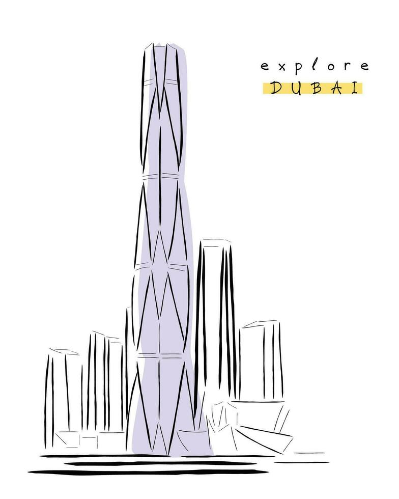 Line art vector of dubai cityscape. Dubai skyline isolated print