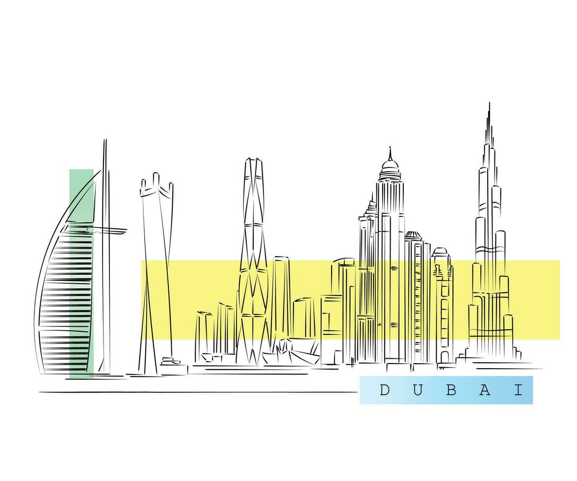 línea Arte vector de dubai horizonte. dubai panorámico paisaje urbano