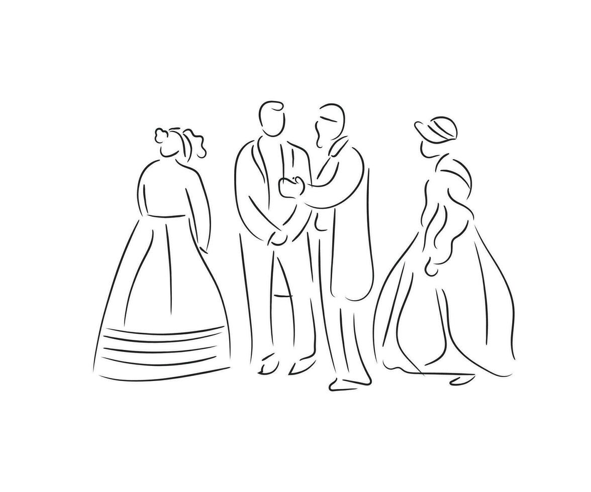 line art vector of people from middle ages.