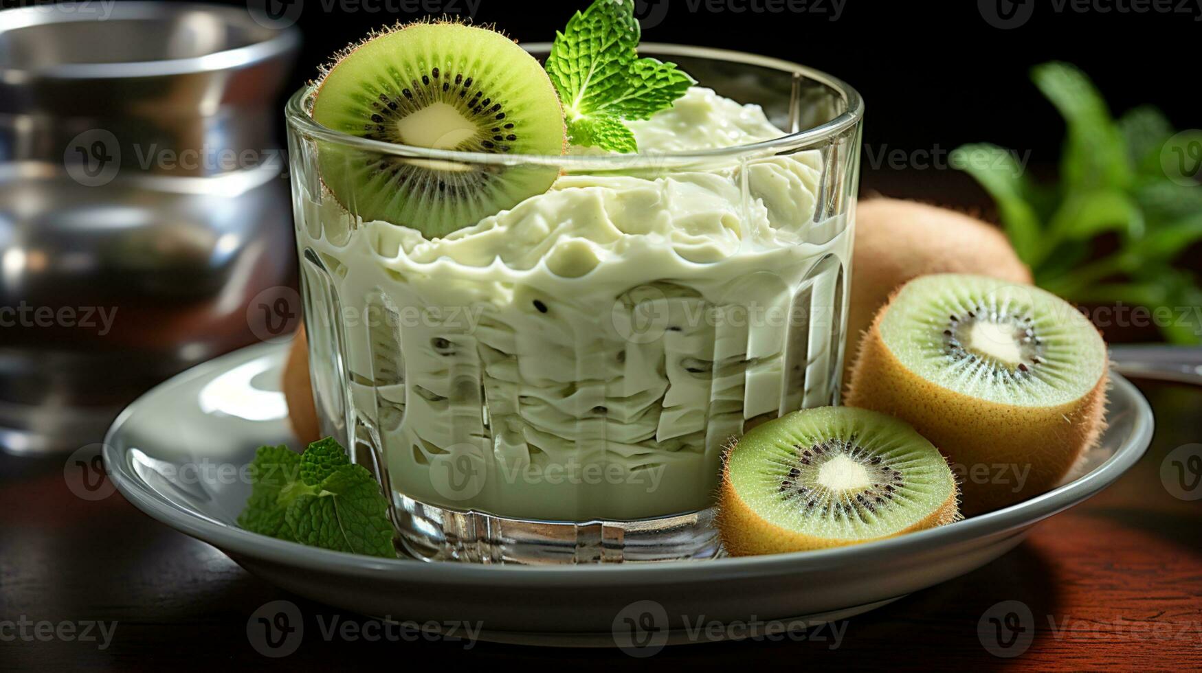 Kiwi fruit pudding dessert sweet food snack AI generated photo