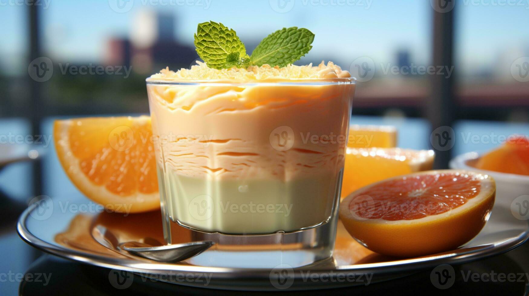 Grapefruit pudding dessert sweet food snack AI generated 34753043 Stock