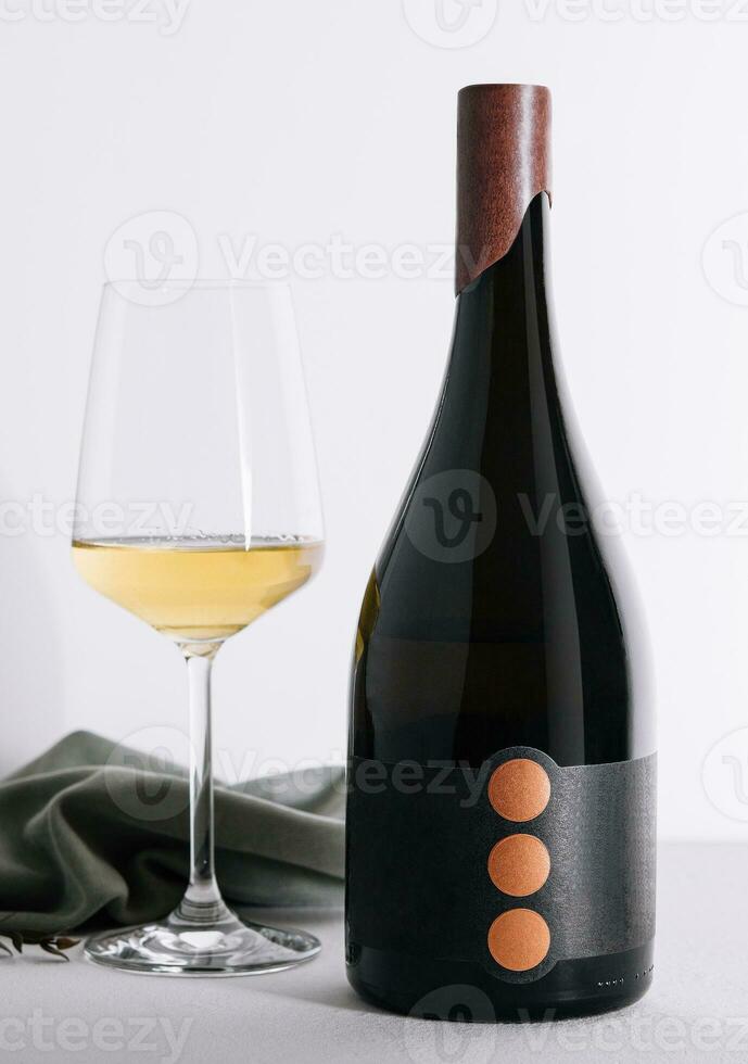bottle and glass of white wine photo