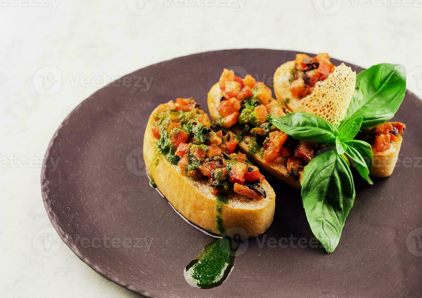 Bruschettas with pepper and pesto sauce photo