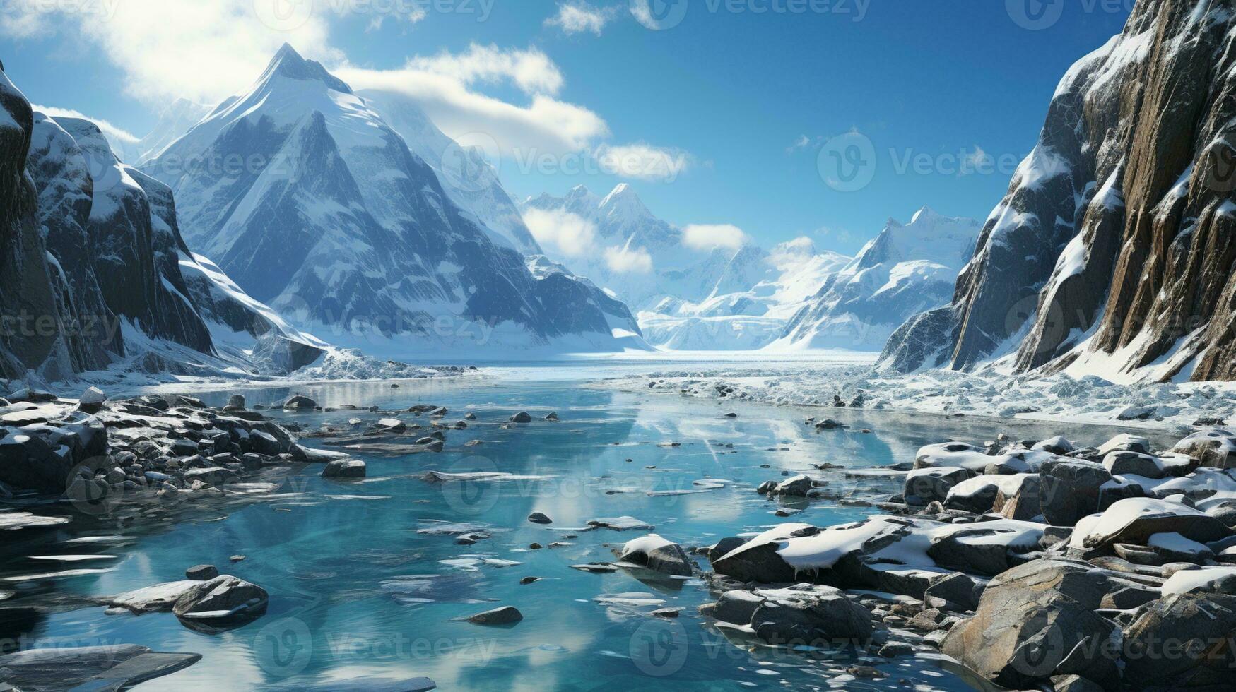 Ice cliff mountain traveler photo realistic AI generated