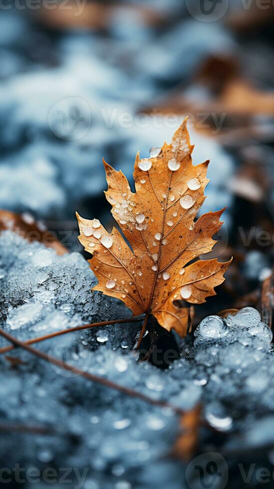 Brown leaves on winter AI generated photo