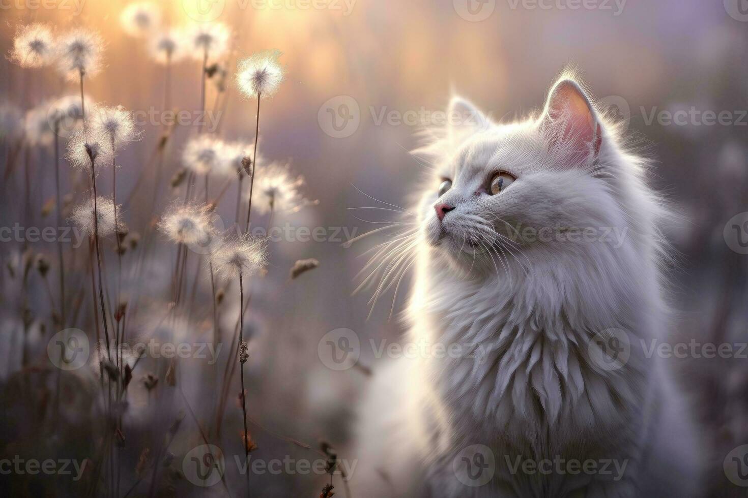 Close-up of cute cat gazing at something with beautiful bokeh background, Generative AI photo