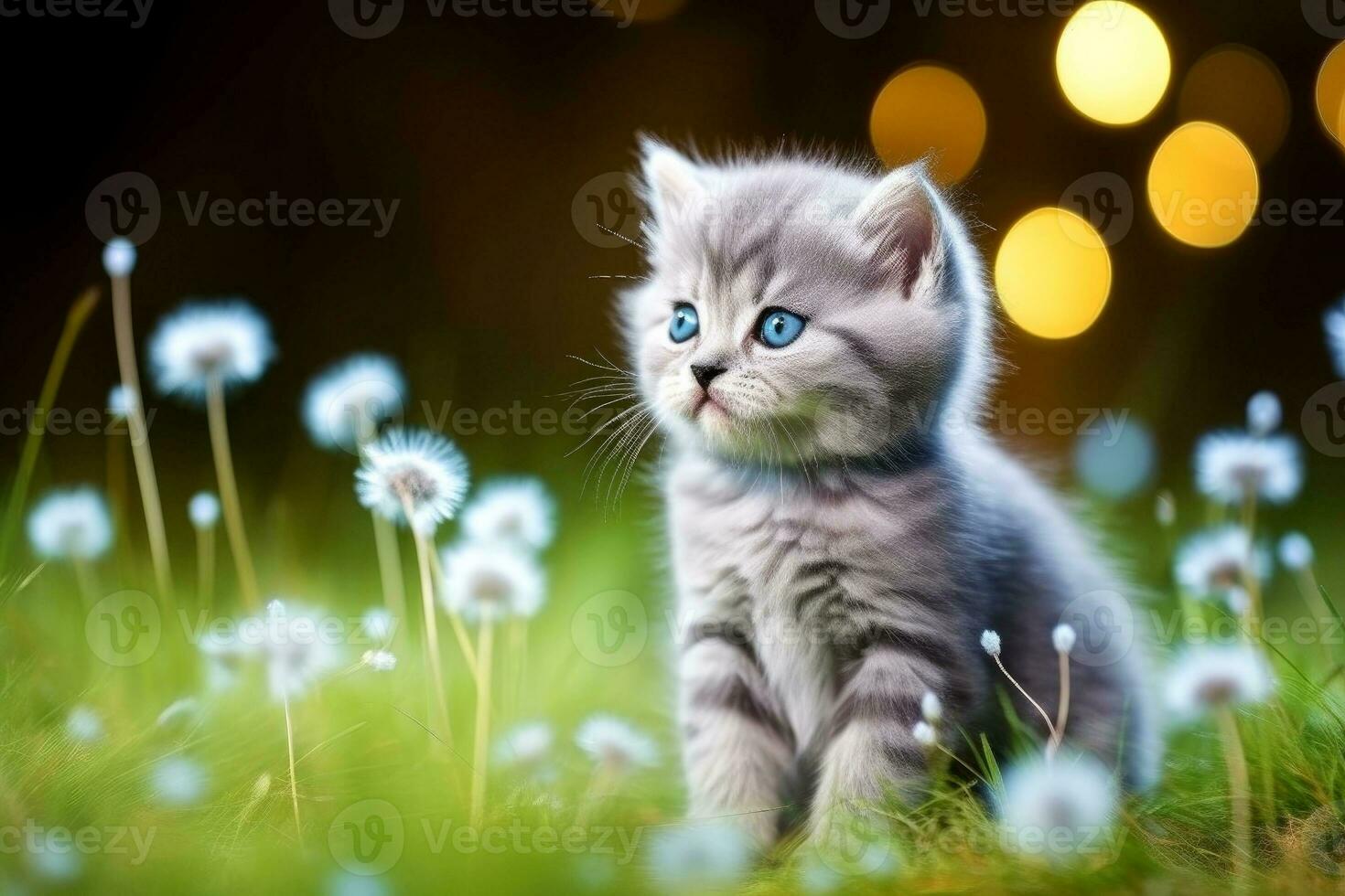 Close-up of cute cat gazing at something with beautiful bokeh background, Generative AI photo
