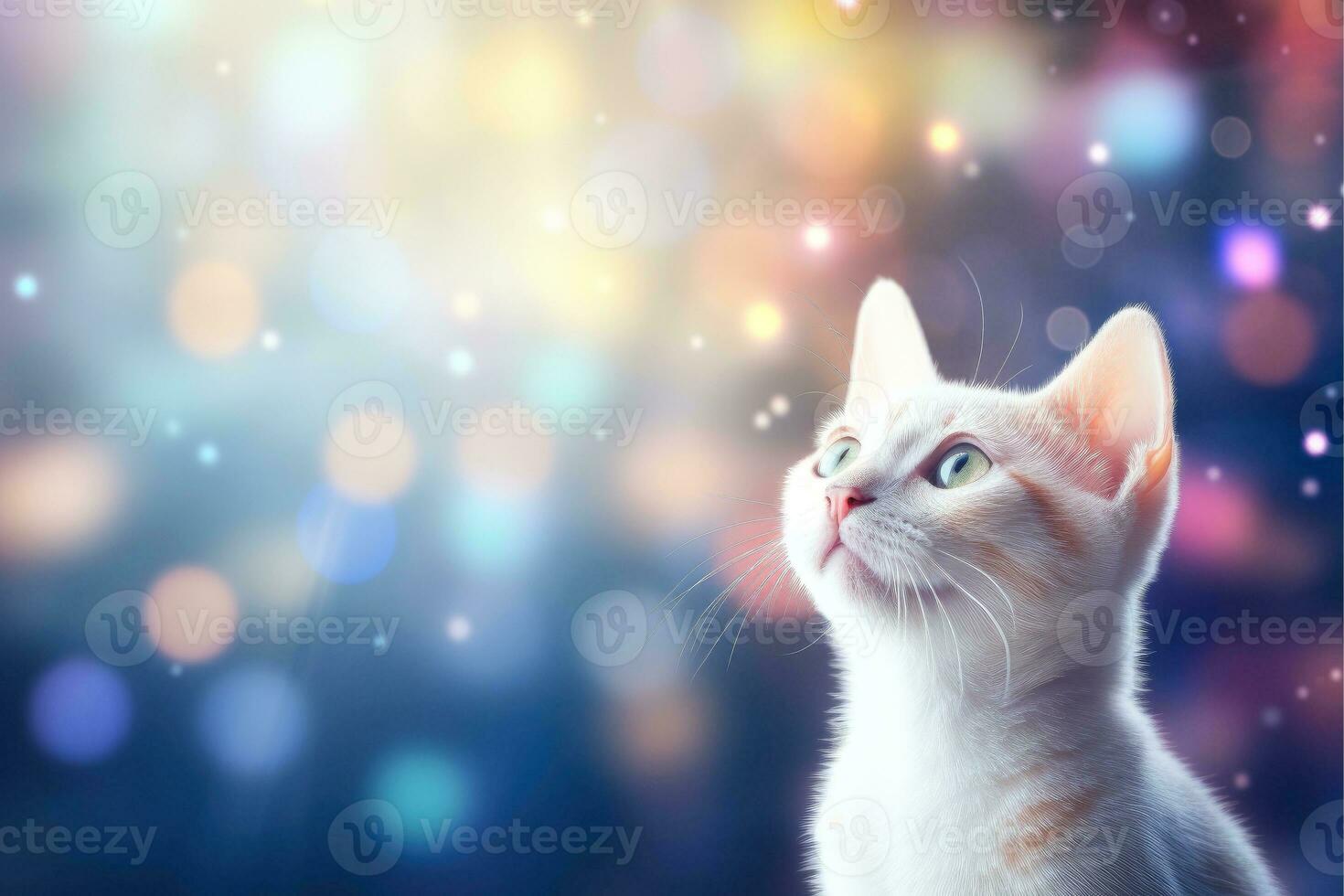 Close-up of cute cat gazing at something with beautiful bokeh background, Generative AI photo