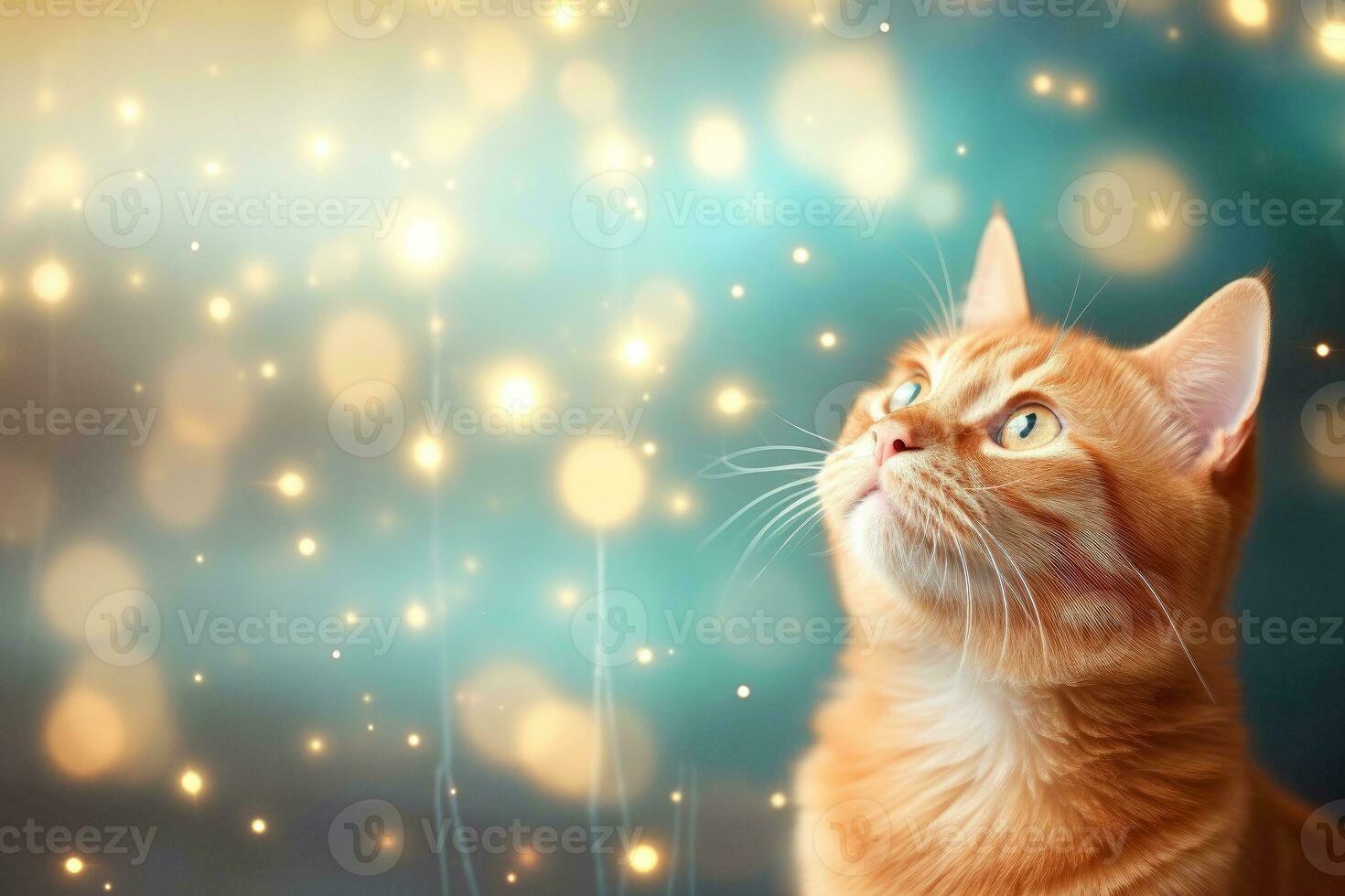 Close-up of cute cat gazing at something with beautiful bokeh background, Generative AI photo