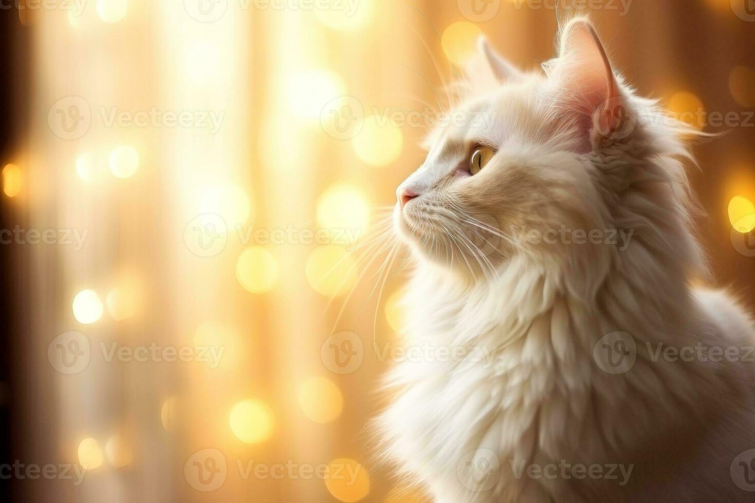 Close-up of cute cat gazing at something with beautiful bokeh background, Generative AI photo