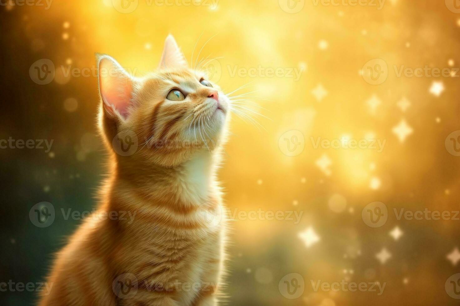 Close-up of cute cat gazing at something with beautiful bokeh background, Generative AI photo