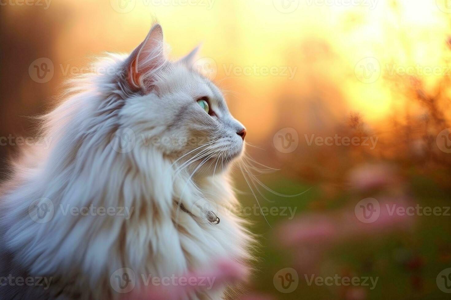 Close-up of cute cat gazing at something with beautiful bokeh background, Generative AI photo