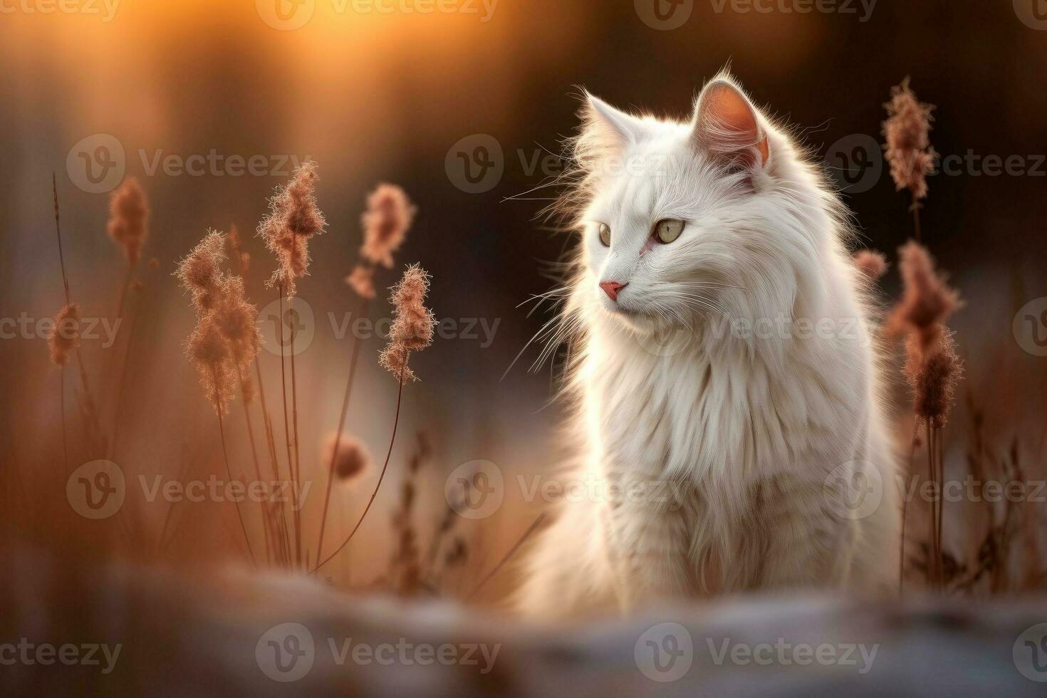 Close-up of cute cat gazing at something with beautiful bokeh background, Generative AI photo