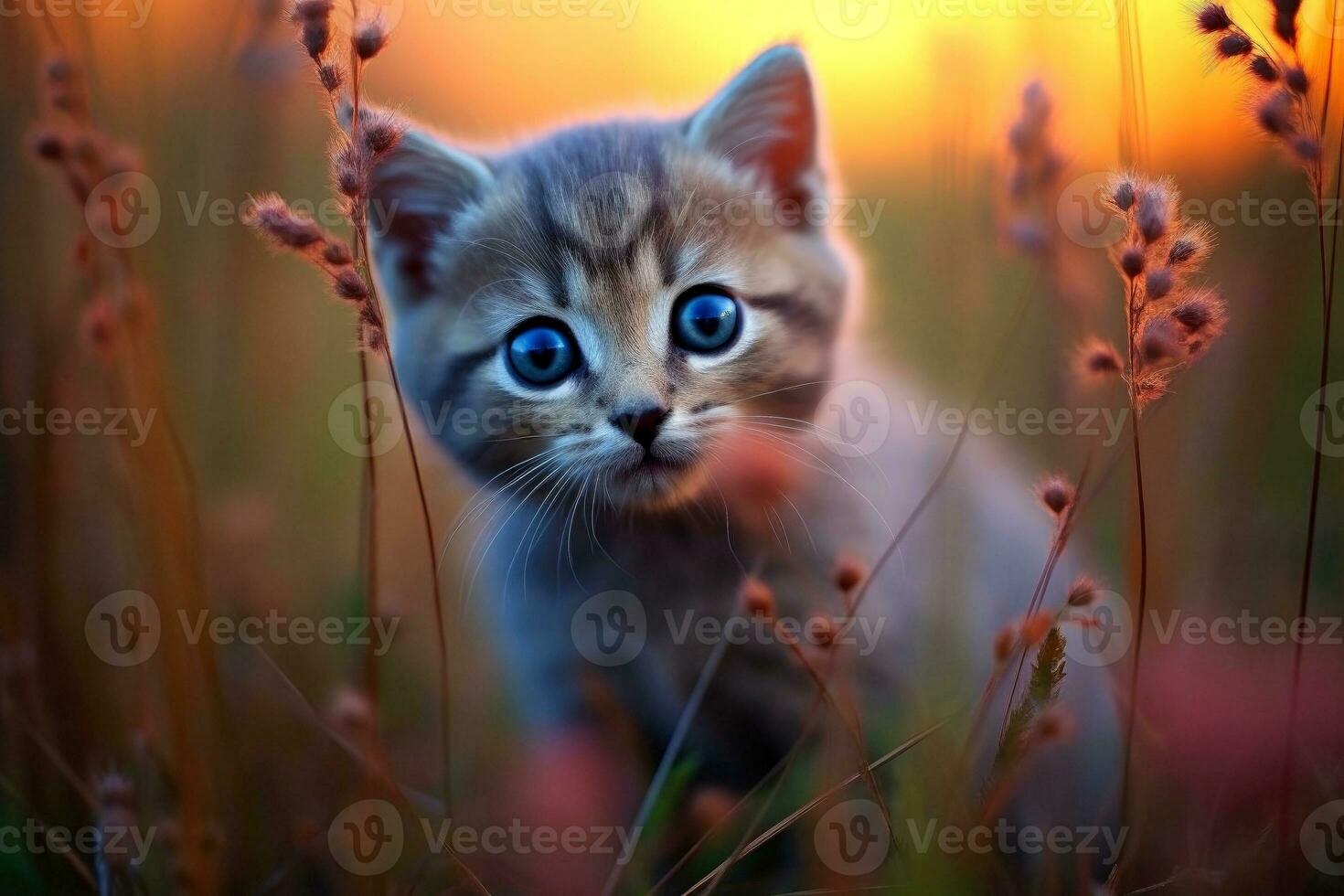 Close-up of cute cat gazing at something with beautiful bokeh background, Generative AI photo