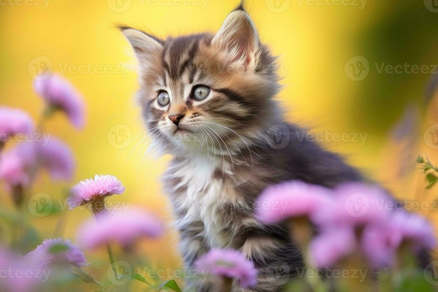 Close-up of cute cat gazing at something with beautiful bokeh background, Generative AI photo