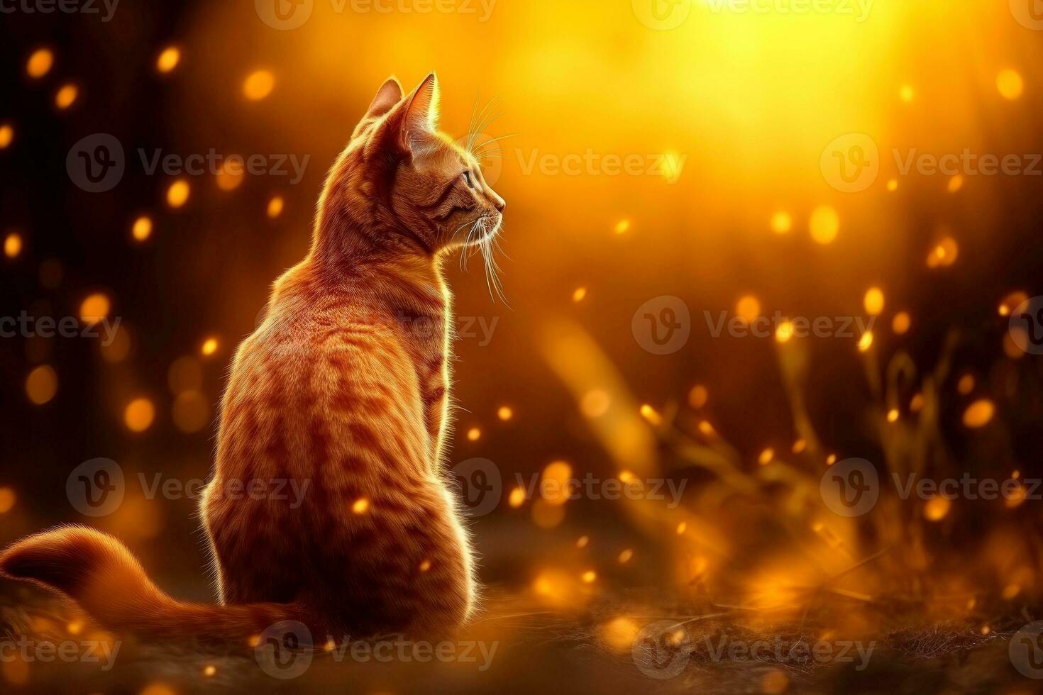 Close-up of cute cat gazing at something with beautiful bokeh background, Generative AI photo