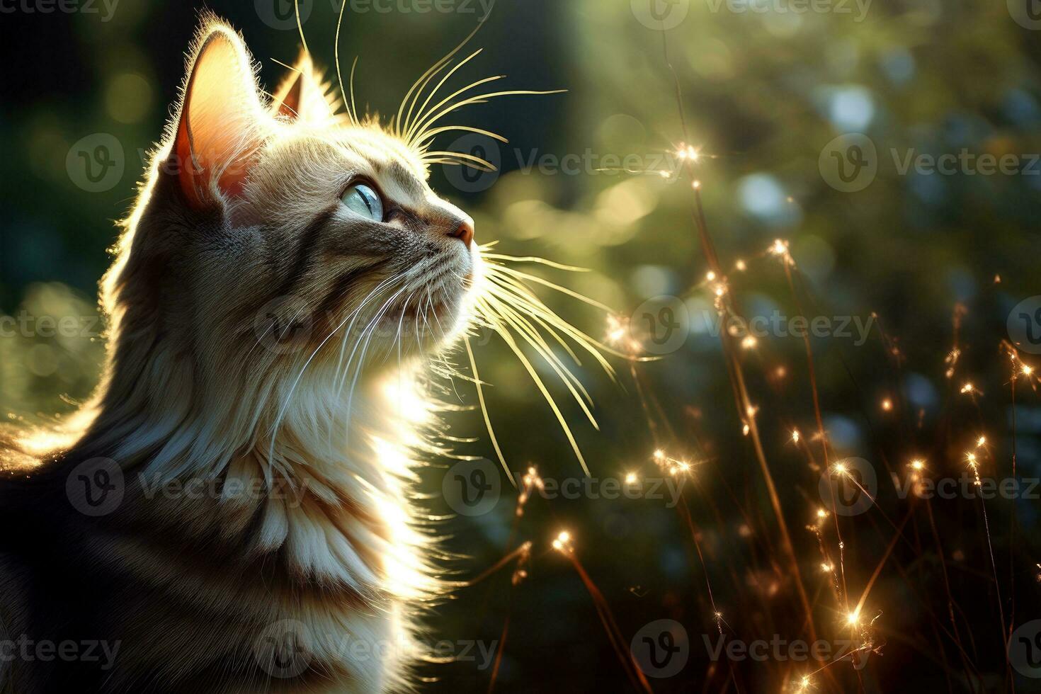 AI generated Close-up of cute cat gazing at something with beautiful bokeh background, Generative AI photo