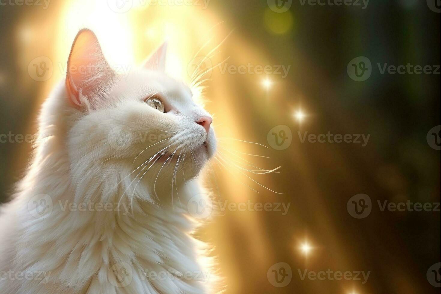 Close-up of cute cat gazing at something with beautiful bokeh background, Generative AI photo
