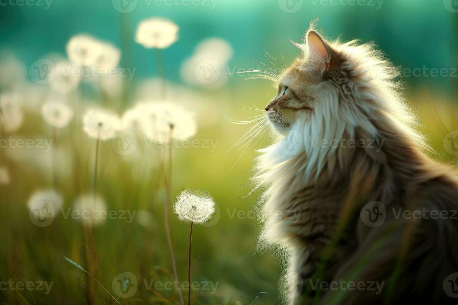 Close-up of cute cat gazing at something with beautiful bokeh background, Generative AI photo