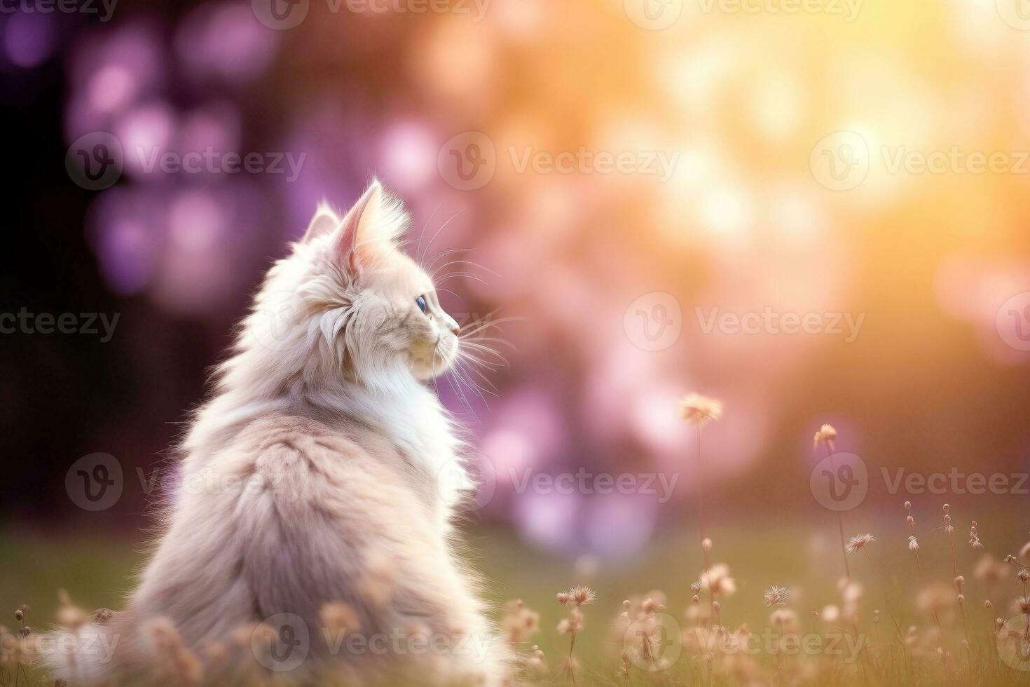 Close-up of cute cat gazing at something with beautiful bokeh background, Generative AI photo