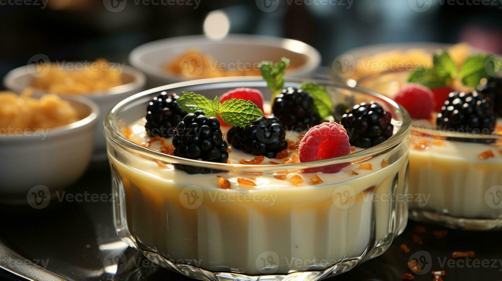 Cheese fruit pudding dessert sweet food snack AI generated photo