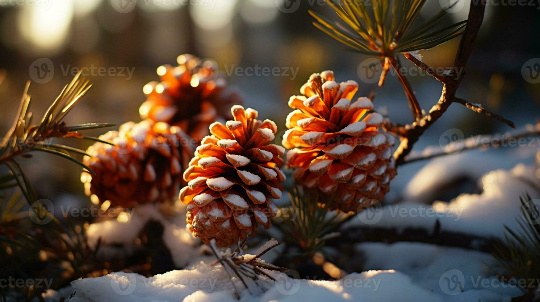 Pine fruit tree winter covered by snow AI generated photo