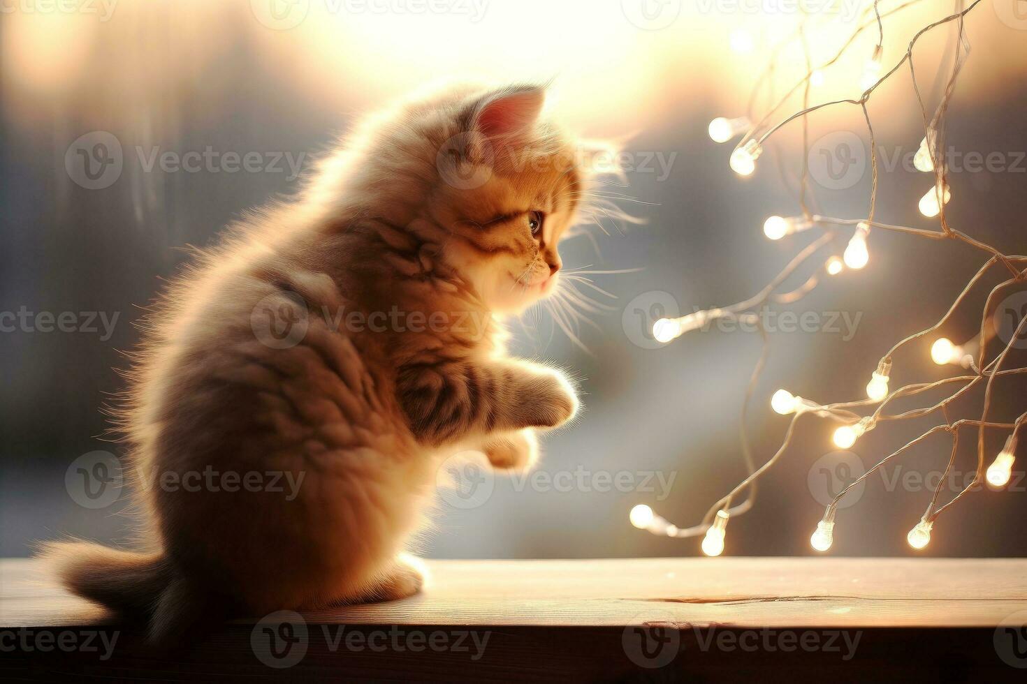 Close-up of cute cat gazing at something with beautiful bokeh background, Generative AI photo