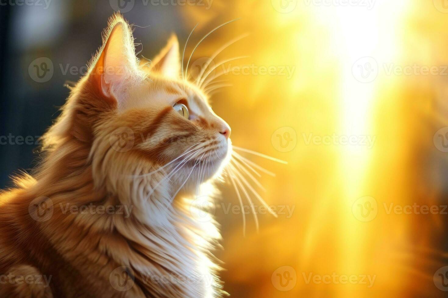 AI generated Close-up of cute cat gazing at something with beautiful bokeh background, Generative AI photo