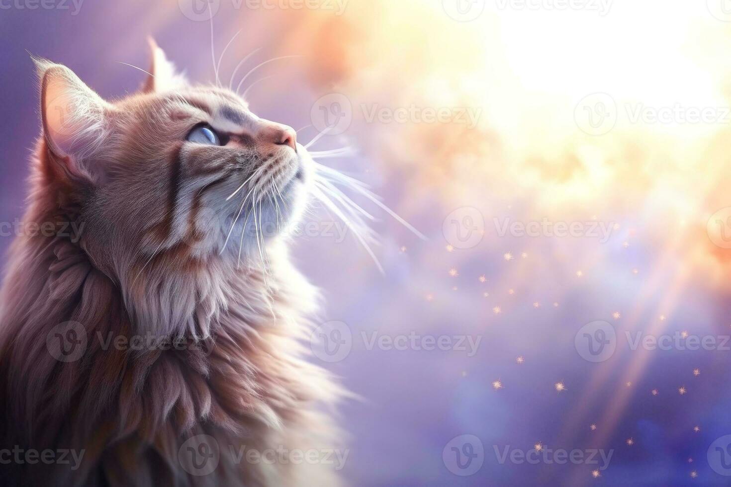 Close-up of cute cat gazing at something with beautiful bokeh background, Generative AI photo