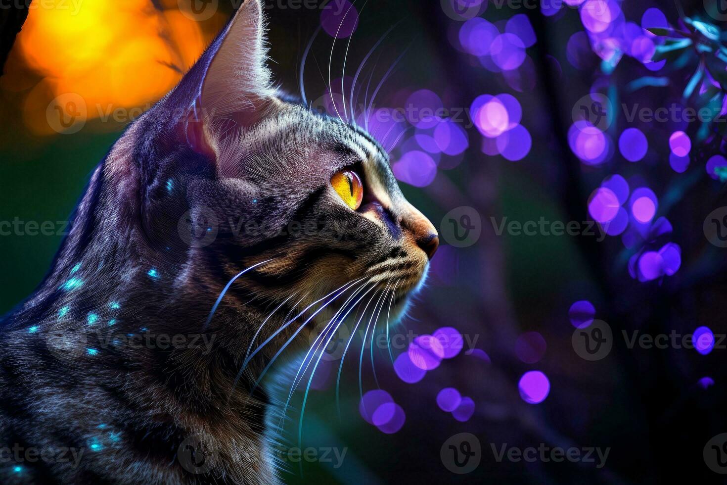 AI generated Close-up of cute cat gazing at something with beautiful bokeh background, Generative AI photo