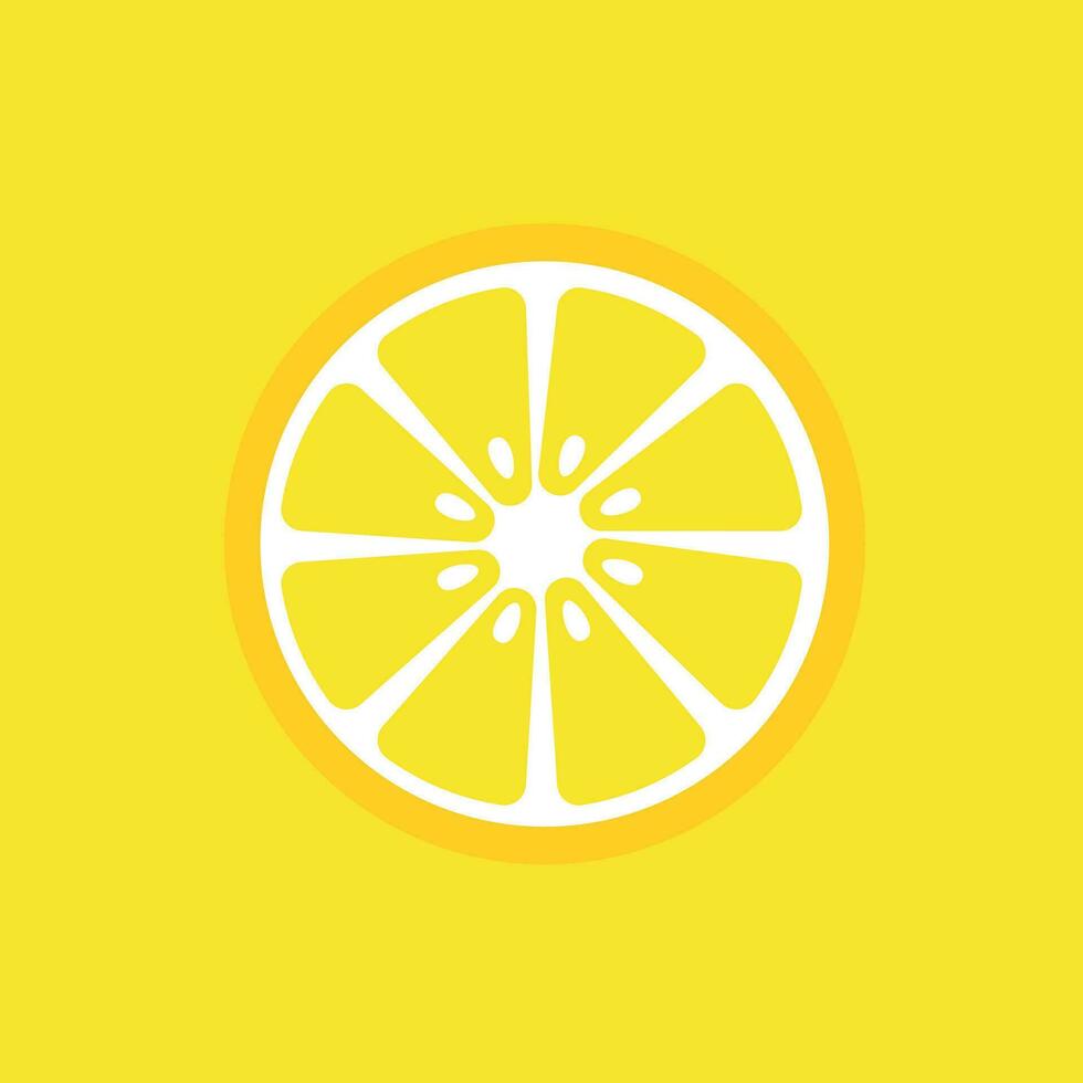 Vector illustration of half a lemon, juicy fruit slice, realistic design, minimalist style, isolated object on a yellow background