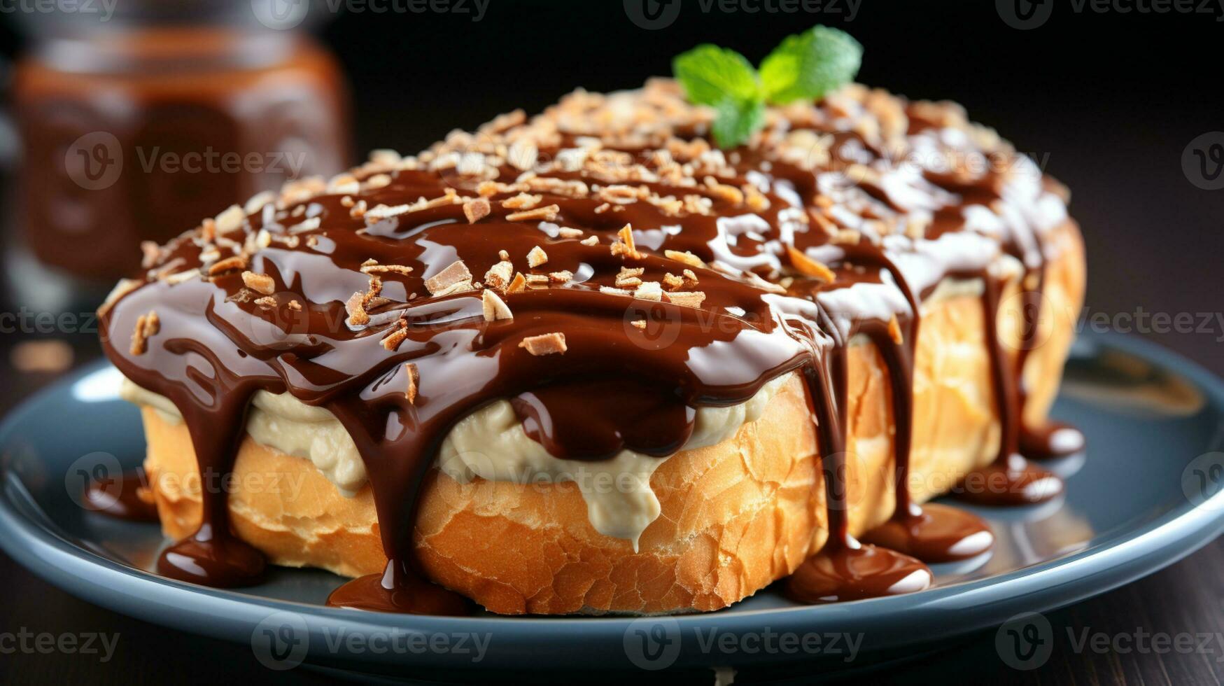 Chocolate bread toast cream jam dessert AI Generated photo