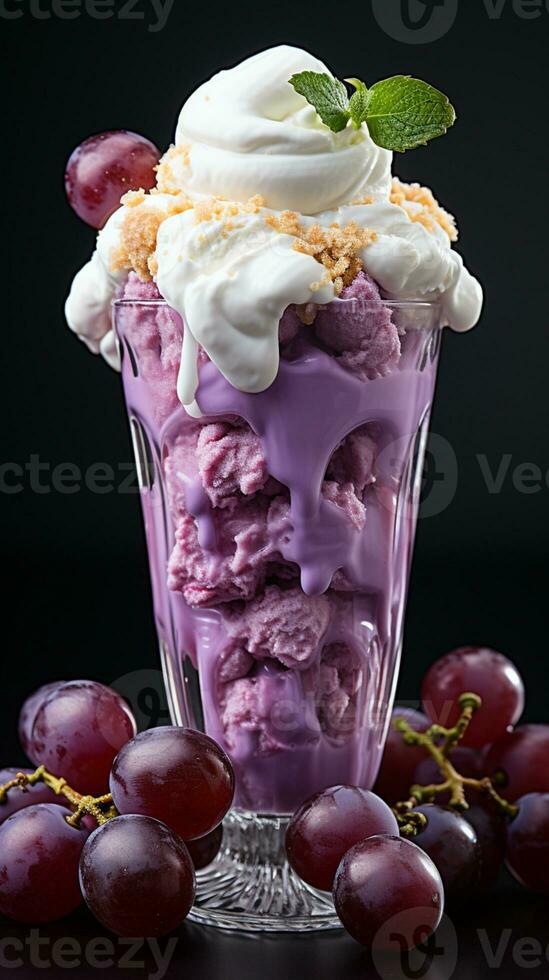 Ice cream grape and vanilla cold dessert AI generated photo