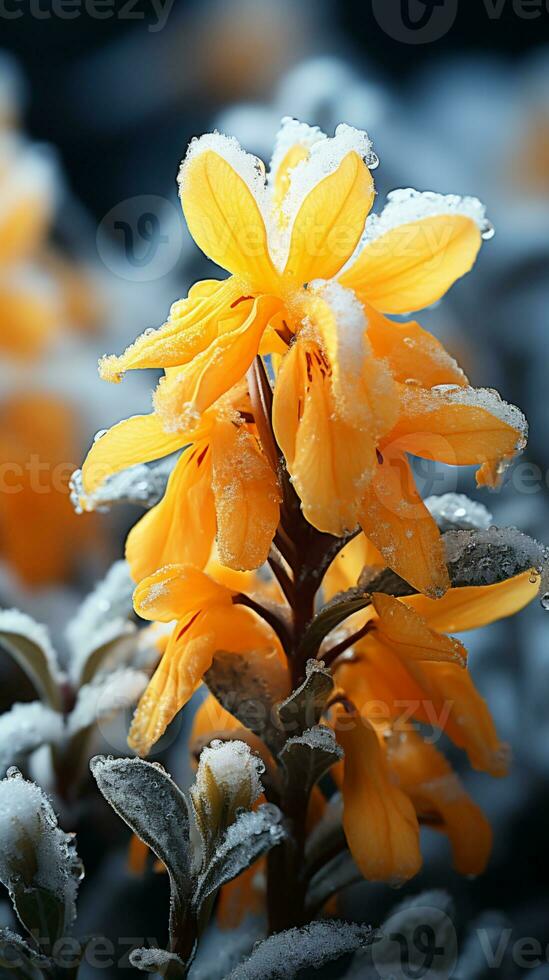 salvia flor invierno nieve puesta de sol ligero ai generado foto