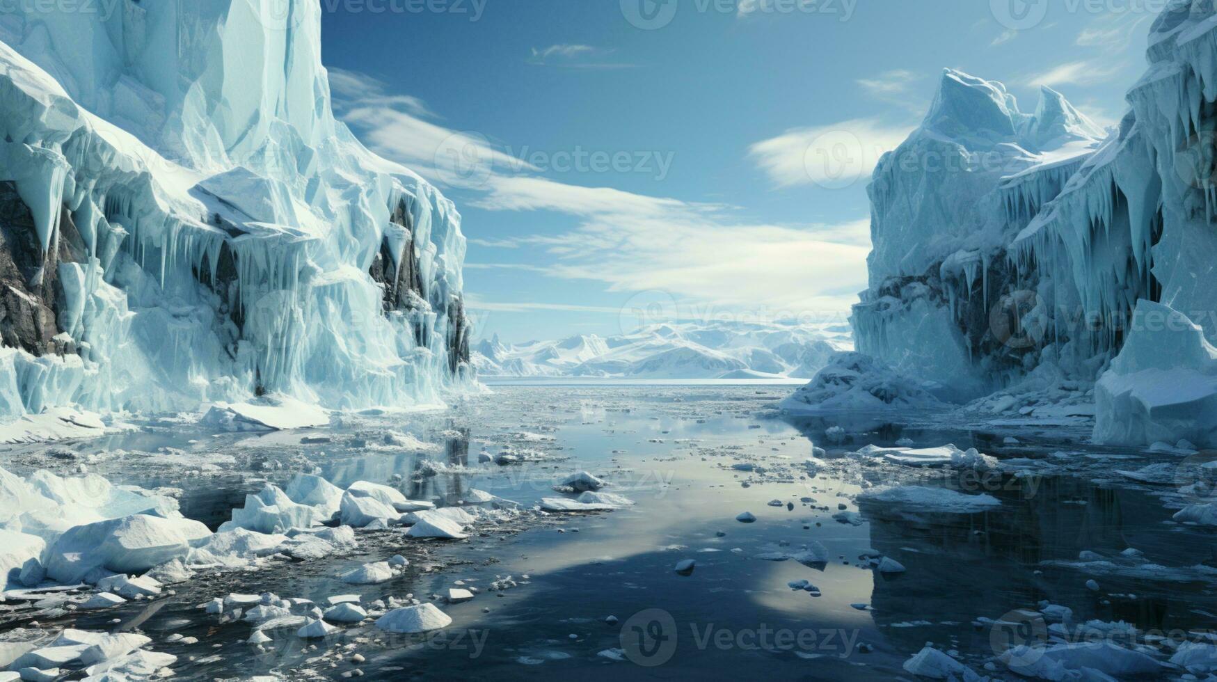 Ice cliff mountain traveler photo realistic AI generated