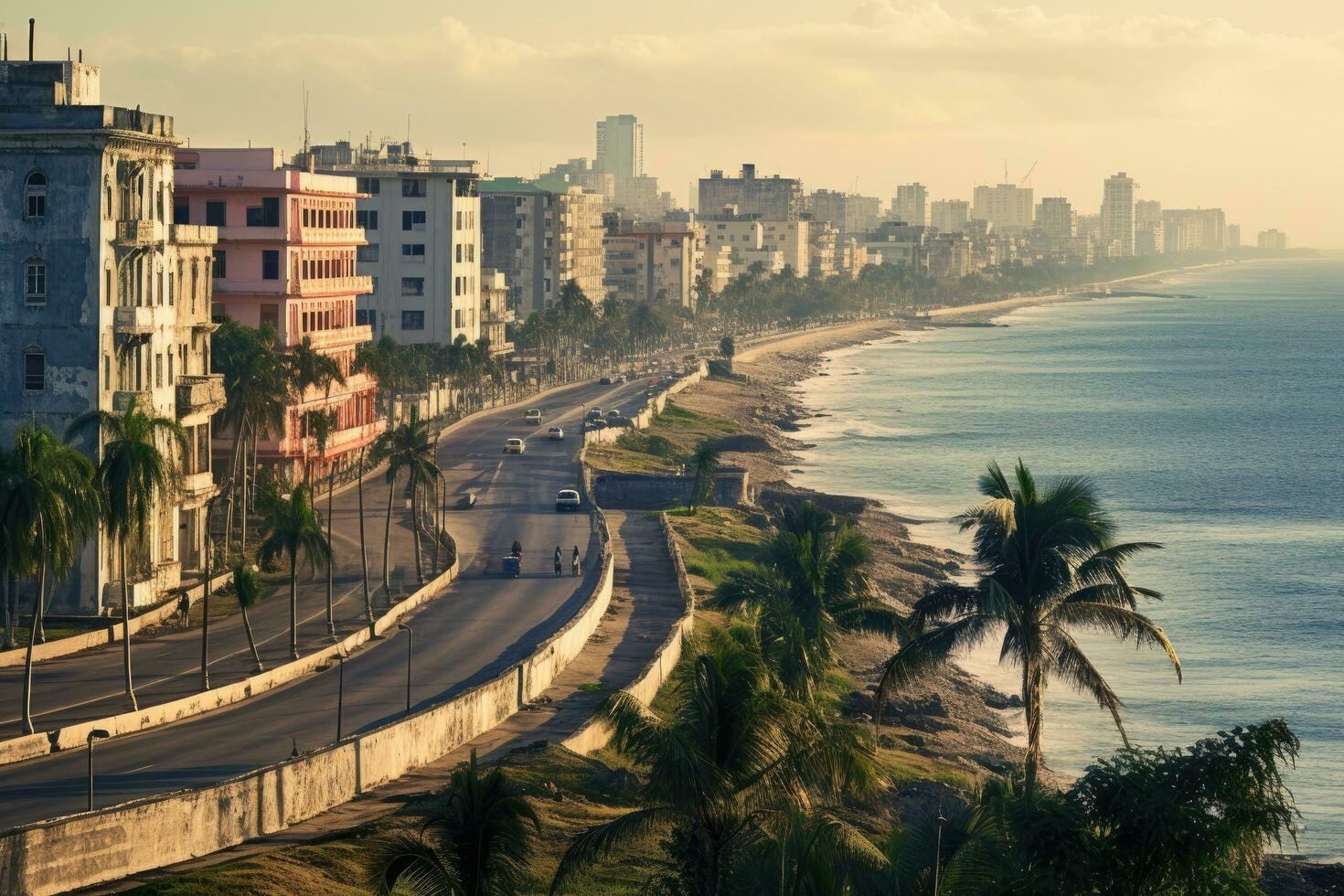 ai generado aéreo ver de el ciudad de la valeta, Malta, ver de la Habana ciudad y malecón, ai generado foto