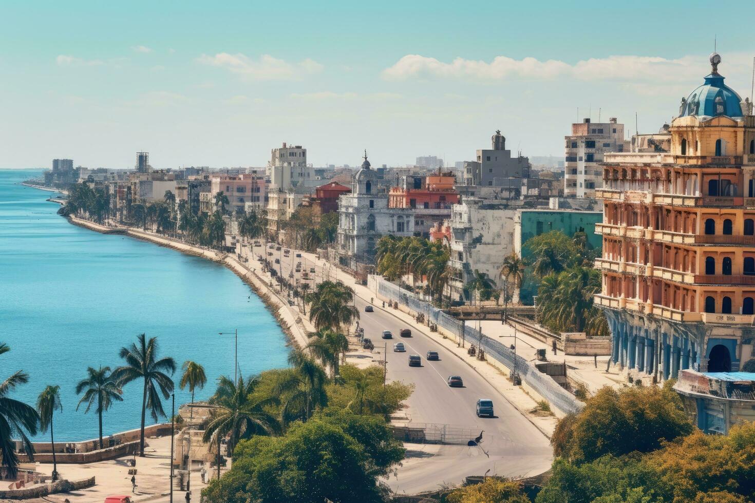 ai generado aéreo ver de el ciudad de la valeta, Malta, ver de la Habana ciudad y malecón, ai generado foto