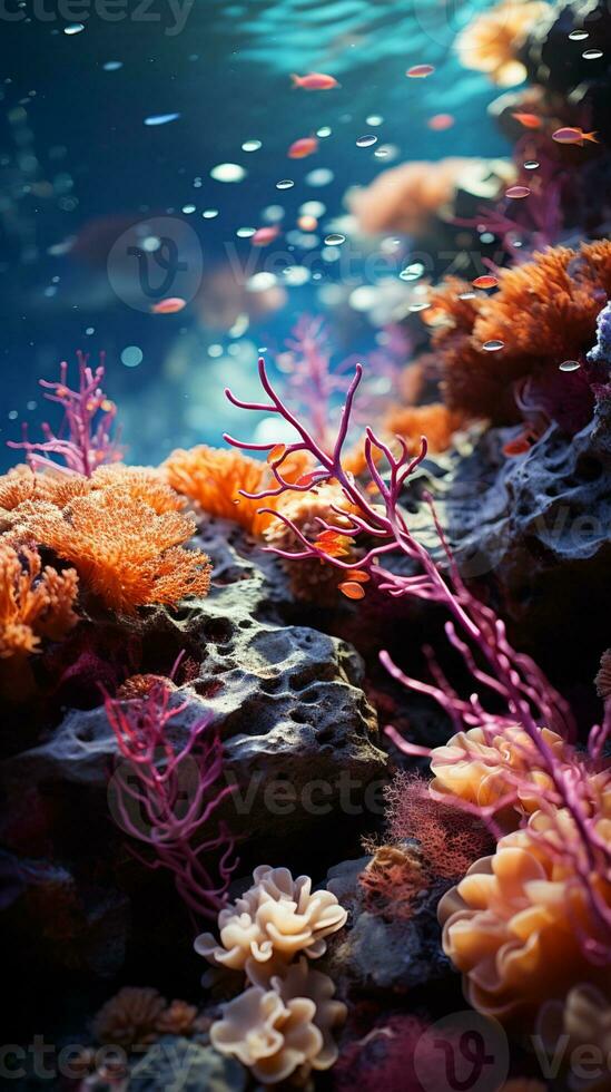 ai generado Oceano debajo agua con coral arrecife foto