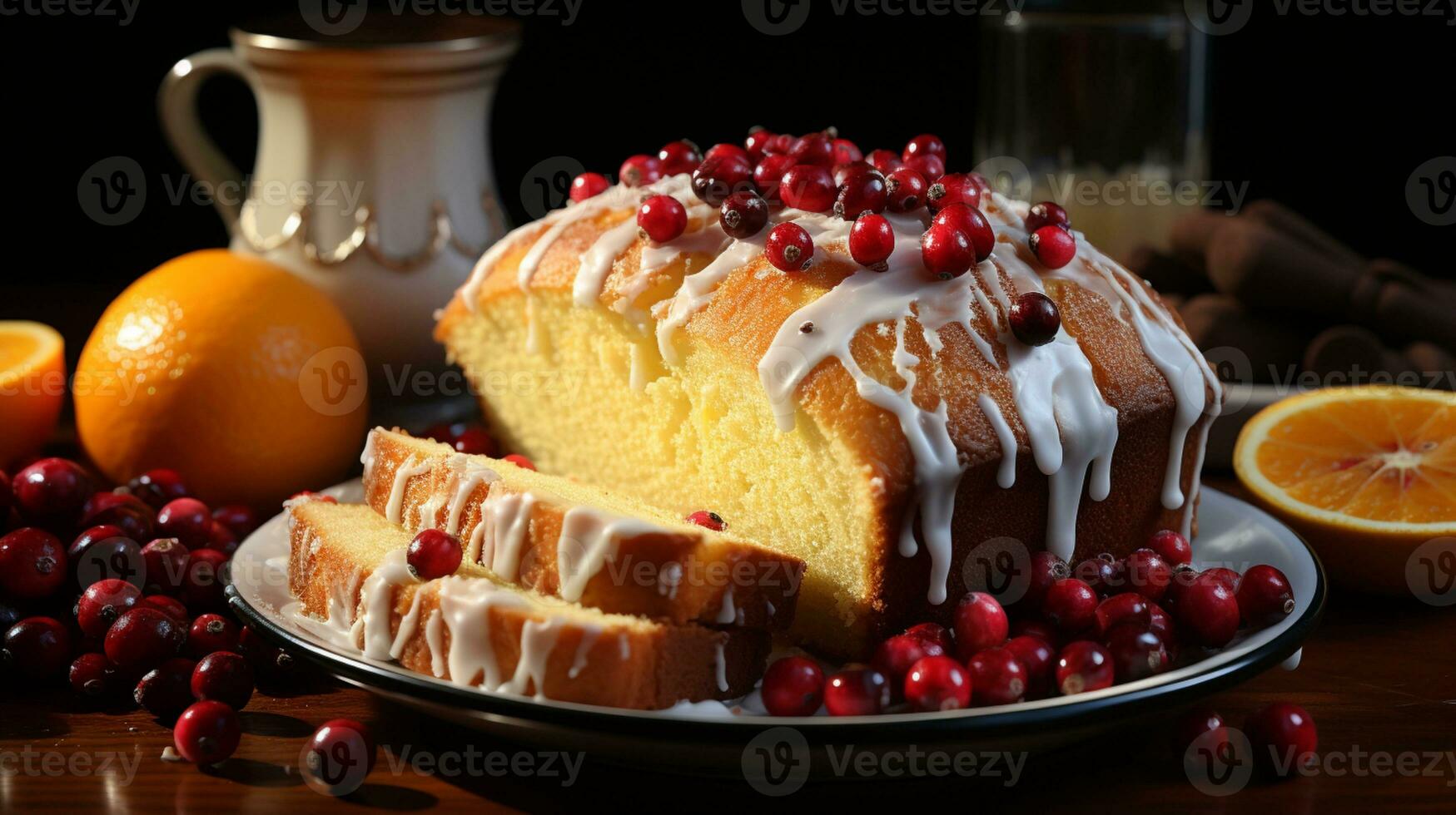 Cranberry orange bread with cream dessert snack AI generated photo