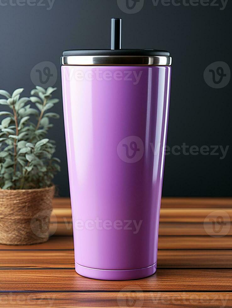 Tumbler mockup purple drink travel promotion brand company AI generated photo