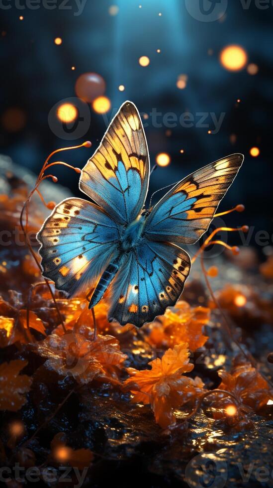 Butterfly in spring autumn in yellow light AI generated photo