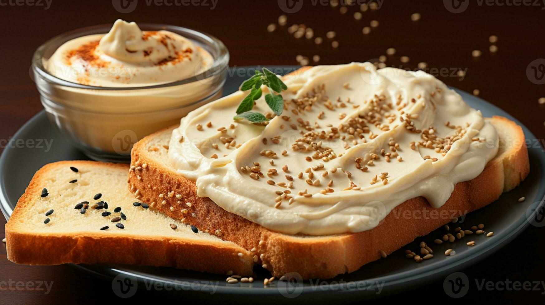 Bread toast egg mayonnaise cream cheese dessert AI Generated photo