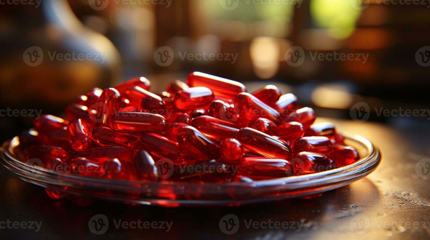 cápsula rojo medicina vitamina foto realista ai generado